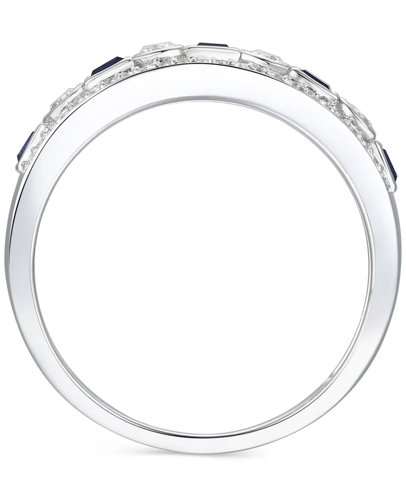 Lab-Grown Sapphire (1/4 ct. t.w.) & Lab-Grown White Sapphire (1/3 ct. t.w.) Band in Sterling Silver