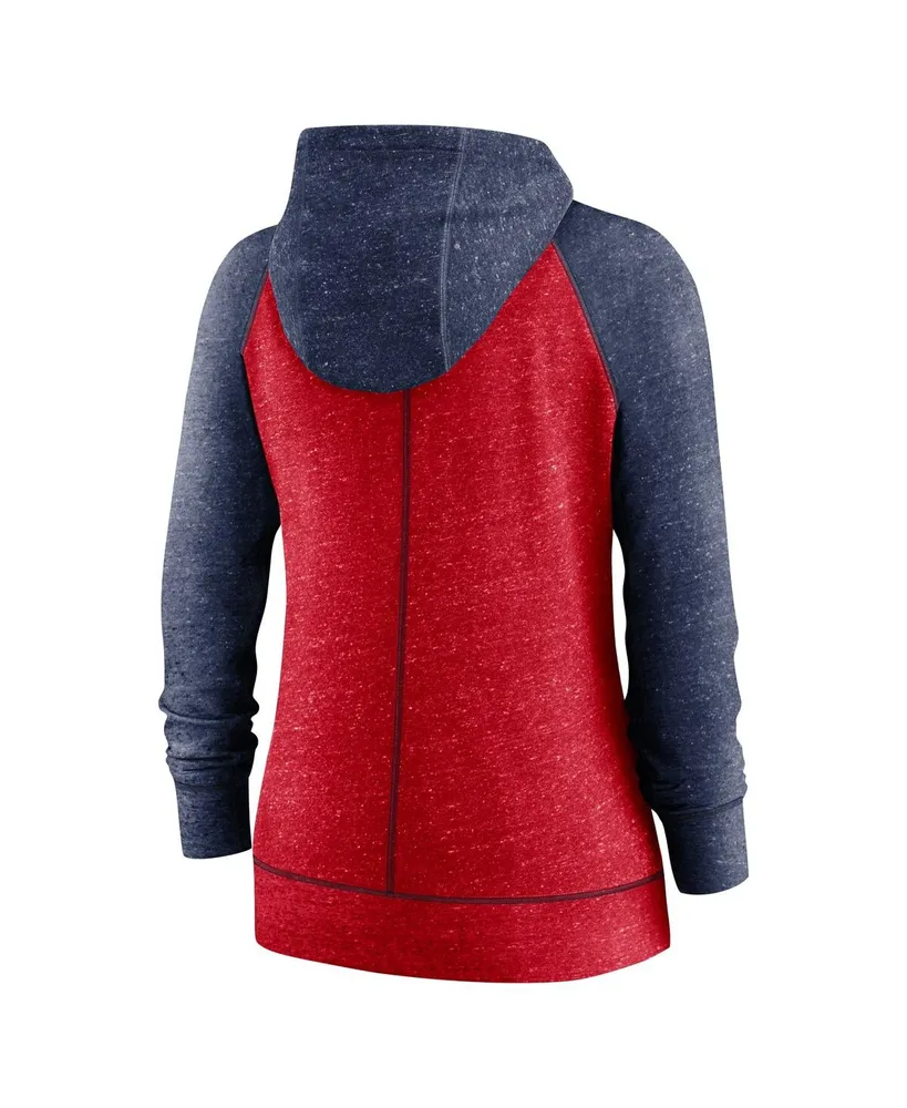 Women's Nike Heathered Red and Navy Los Angeles Angels Split Wordmark Gym Vintage-Like Raglan Slub Full-Zip Hoodie