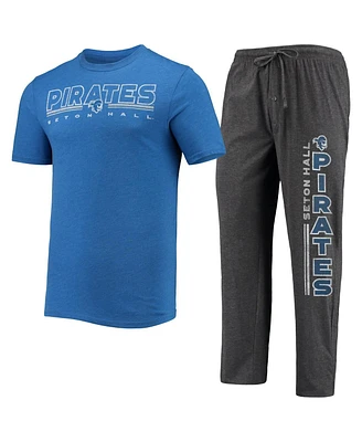 Men's Concepts Sport Heathered Charcoal, Blue Seton Hall Pirates Meter T-shirt and Pants Sleep Set