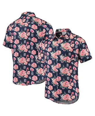 Men's Foco Navy Detroit Tigers Floral Linen Button-Up Shirt
