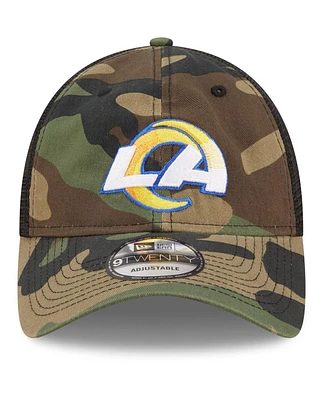 Men's New Era Camo, Black Los Angeles Rams Basic 9Twenty Trucker Snapback Hat