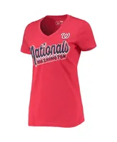 Women's G-iii 4Her by Carl Banks Heathered Red Washington Nationals First Place V-Neck T-shirt