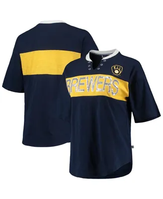 Women's Touch Navy and Gold Milwaukee Brewers Lead Off Notch Neck T-shirt
