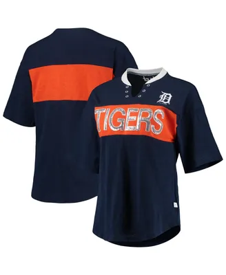 Women's Touch Navy and Orange Detroit Tigers Lead Off Notch Neck T-shirt