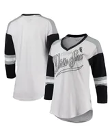 Women's Touch White and Black Chicago White Sox Base Runner 3/4-Sleeve V-Neck T-shirt