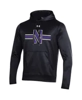 Men's Under Armour Black Northwestern Wildcats Logo Stripe Fleece Pullover Hoodie