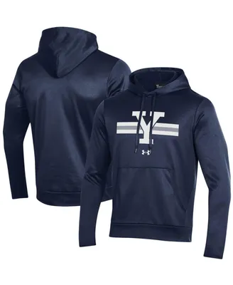 Men's Under Armour Navy Yale Bulldogs Logo Stripe Fleece Pullover Hoodie