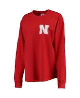 Women's Pressbox Scarlet Nebraska Huskers The Big Shirt Oversized Long Sleeve T-shirt