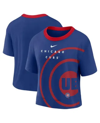 Women's Nike Royal and Red Chicago Cubs Team First High Hip Boxy T-shirt