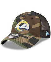 Men's New Era Camo, Black Los Angeles Rams Basic 9Twenty Trucker Snapback Hat