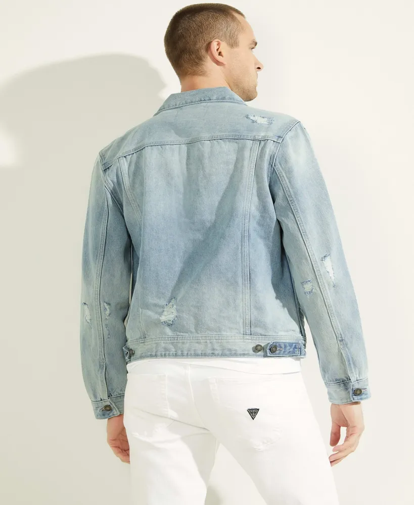 Guess Men's Dillon Light-Wash Folded Collar Denim Jacket