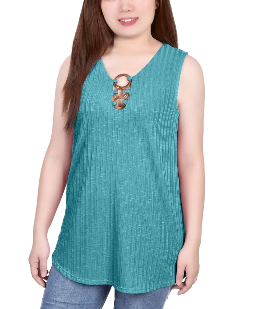 Petite Sleeveless Ribbed Top with Triple Rings