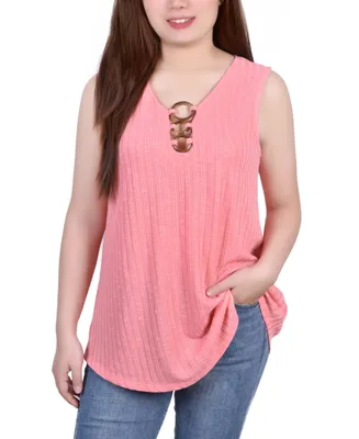 Petite Sleeveless Ribbed Top with Triple Rings