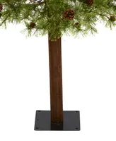 Wyoming Alpine Artificial Christmas Tree with Lights and Pine Cones on Natural Trunk, 72"