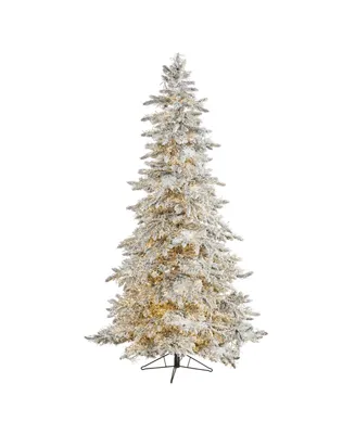 Flocked Grand Northern Rocky Fir Artificial Tree with Lights and Bendable Branches, 90"