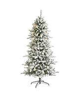 Flocked Livingston Fir Artificial Christmas Tree with Pine Cones and Lights, 78"