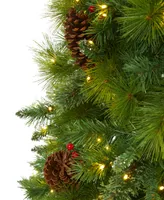 Montana Mixed Pine Artificial Christmas Tree with Pinecones, Berries and Lights, 84"