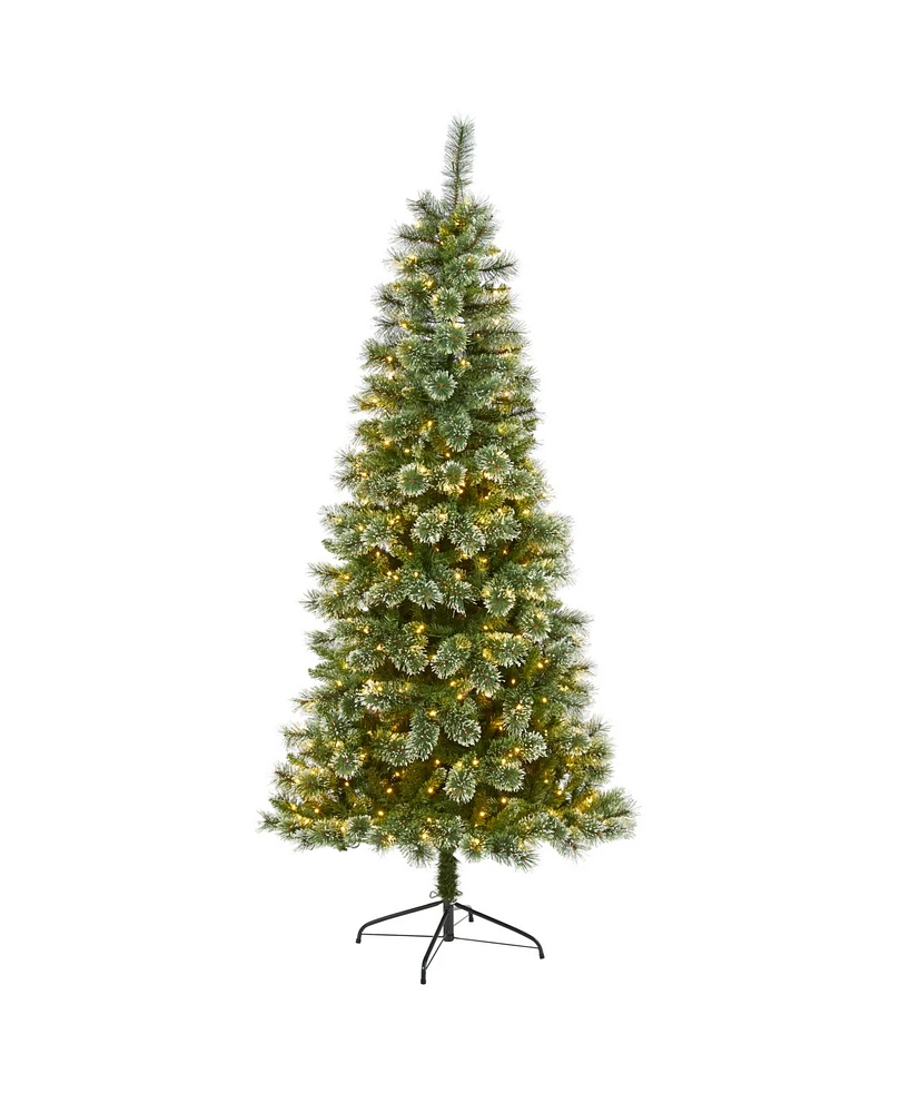 Wisconsin Slim Snow Tip Pine Artificial Christmas Tree with Lights, 84"