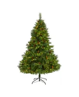 West Virginia Full Bodied Mixed Pine Artificial Christmas Tree with Lights and Pine Cones, 78"