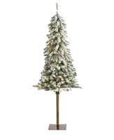 Flocked Alpine Christmas Artificial Tree with Lights and Bendable Branches