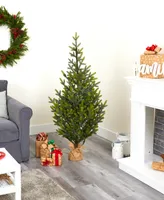 Fraser Fir Natural Look Artificial Christmas Tree with Lights, a Burlap Base and Bendable Branches, 60"