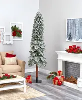 Flocked Grand Alpine Artificial Christmas Tree with Lights and Bendable Branches on Natural Trunk