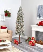 Flocked Grand Alpine Artificial Christmas Tree with Lights and Bendable Branches On Natural Trunk