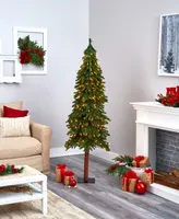 Grand Alpine Artificial Christmas Tree with Lights and Bendable Branches On Natural Trunk, 72"