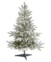 Flocked Manchester Spruce Artificial Christmas Tree with Lights and Bendable Branches, 36"