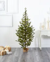 Fraser Fir Natural Look Artificial Christmas Tree with Lights, a Burlap Base and Bendable Branches, 72"