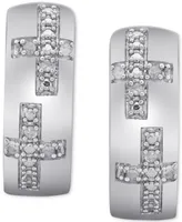 Men's Diamond Cross Small Huggie Hoop Earrings (1/20 ct. t.w.) in Sterling Silver, 0.63"