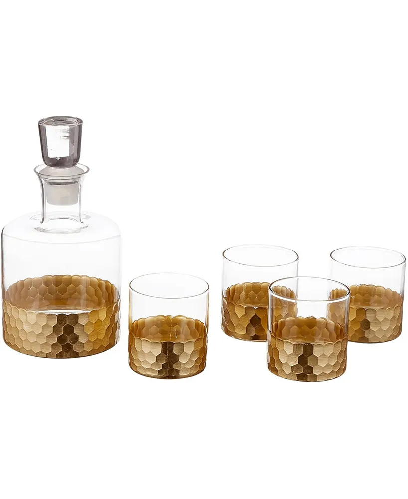 Daphne Decanter and Whiskey Glass Set, 5 Piece - Gold