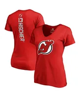 Women's Fanatics Nico Hischier Red New Jersey Devils Plus Size Backer Name and Number V-Neck T-shirt