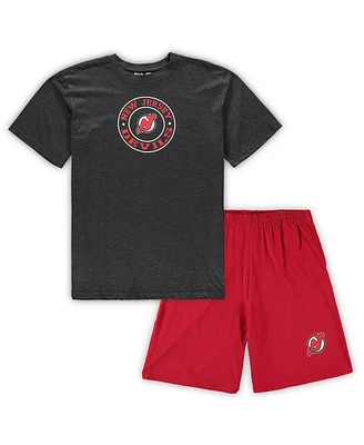Men's Concepts Sport Red, Heathered Charcoal New Jersey Devils Big and Tall T-shirt Shorts Sleep Set