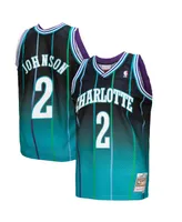 Men's Mitchell & Ness Larry Johnson Teal, Black Charlotte Hornets 1992/93 Hardwood Classics Fadeaway Swingman Player Jersey