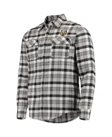 Men's Antigua Black and Gray Vegas Golden Knights Ease Plaid Button-Up Long Sleeve Shirt