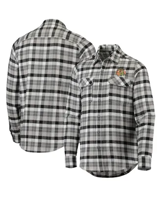 Men's Antigua Black and Gray Chicago Blackhawks Ease Plaid Button-Up Long Sleeve Shirt