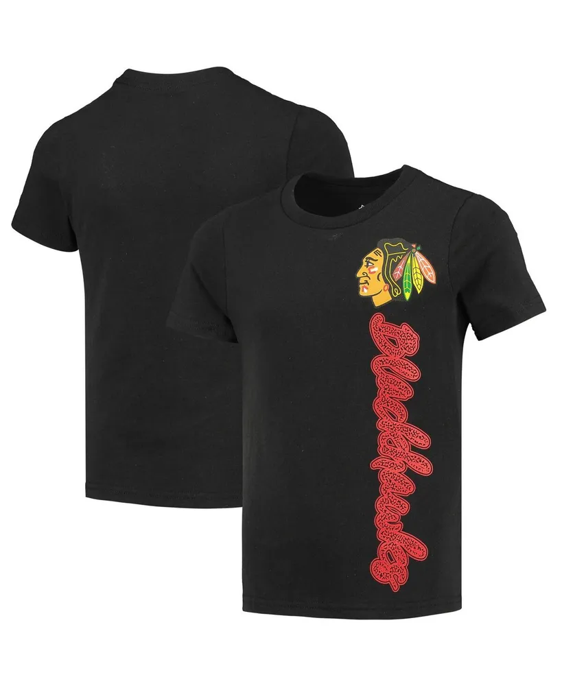 Big Girls Black Chicago Blackhawks Chenille Script T-shirt