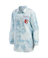 Women's Wear by Erin Andrews White Chicago Blackhawks Oversized Tie-Dye Button-Up Denim Shirt