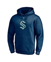 Men's Fanatics Philipp Grubauer Deep Sea Blue Seattle Kraken Authentic Stack Name and Number Pullover Hoodie