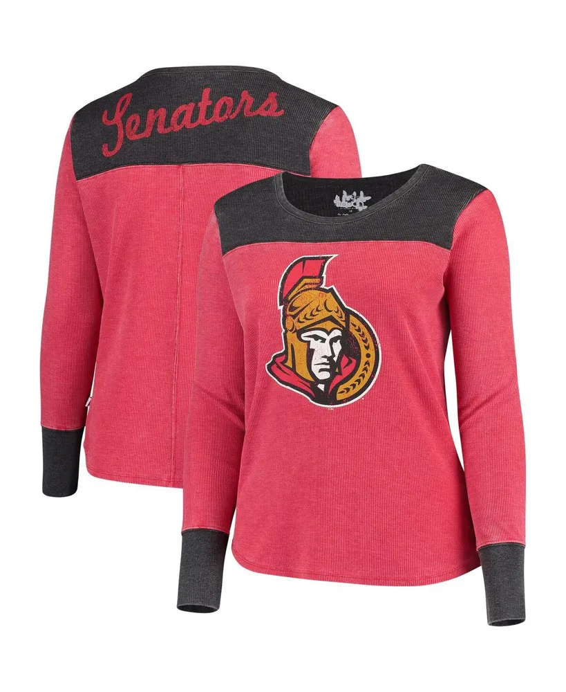 Women's Touch Red and Black Ottawa Senators Plus Size Blindside Tri-Blend Long Sleeve Thermal T-shirt