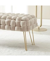 Ornavo Home Mirage Velvet Woven Bench Ottoman