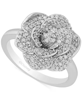 Enchanted Disney Fine Jewelry Diamond Cinderella 70th Anniversary Gardenia Flower Ring (1/5 ct. t.w.) in 14k White Gold
