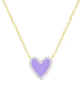 Diamond Purple Enamel Heart "Loved" 18" Pendant Necklace (1/8 ct. t.w.) in 14k Gold-Plated Sterling Silver - Gold