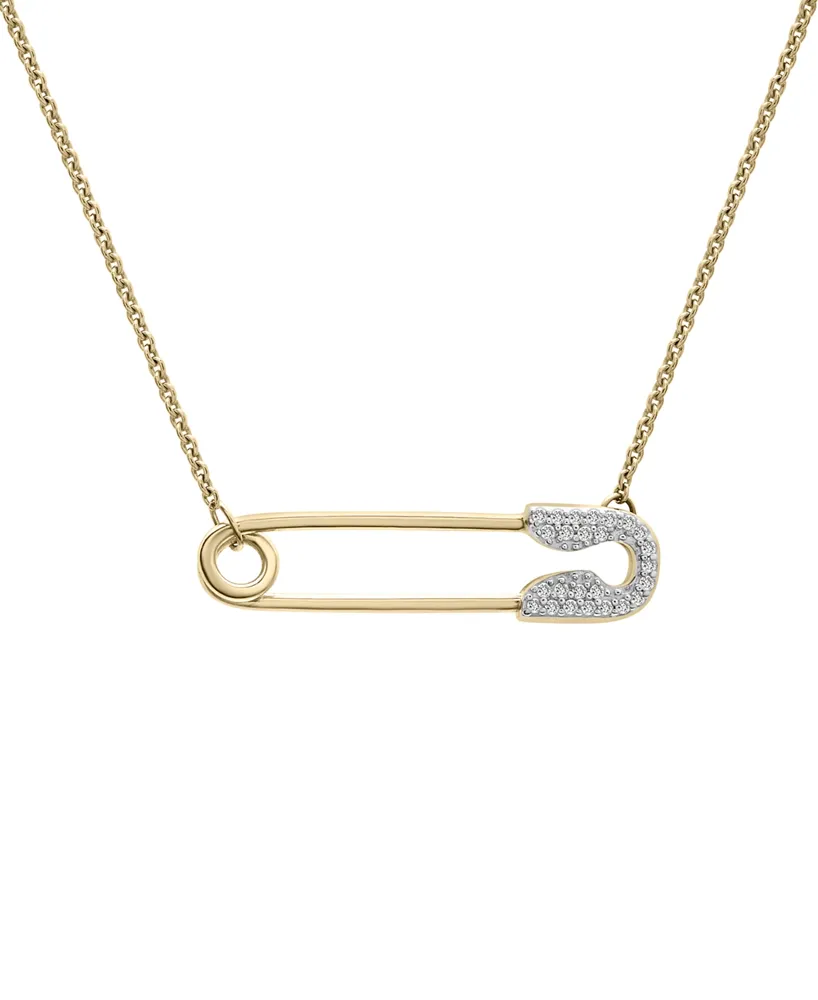 Wrapped Diamond Safety Pin Charm Collector Pendant Necklace (1/20 ct. t.w.) in 10k Gold, 17" + 1" extender, Created for Macy's