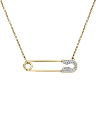 Wrapped Diamond Safety Pin Charm Collector Pendant Necklace (1/20 ct. t.w.) in 10k Gold, 17" + 1" extender, Created for Macy's