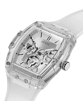 Guess Men's Multi-Function Transparent and Silver-Tone Silicone Strap Watch 43mm