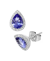 Tanzanite (1-1/3 ct. tw.) & Diamond (1/8 ct.tw.) Pear Stud Earrings in 14k White Gold