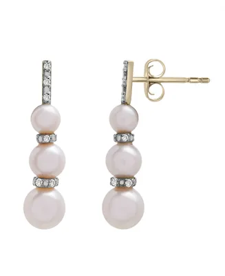 Cultured Freshwater Pearl (4mm, 5mm, 6mm) & Diamond (1/10 ct. tw.) Graduated Earrings in 14K Yellow Gold