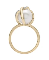 Cultured Freshwater Pearl (10mm) & Diamond (1/20 ct. tw.) Crossed Ring 14K in Yellow Gold